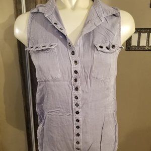 Rock & Republic Women's Blue Grey Button Down Collared Tank Top ~BNWOT!~